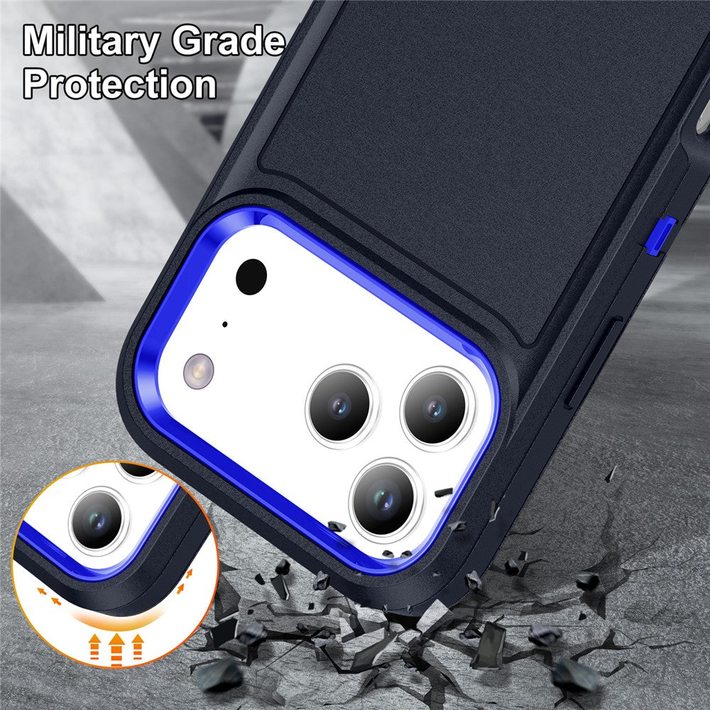 For iPhone 17 Pro Max Case Case Kickstand Phone Cover PC + Silicone + EVA 3-in-1 Design - Dark Blue + Sapphire
