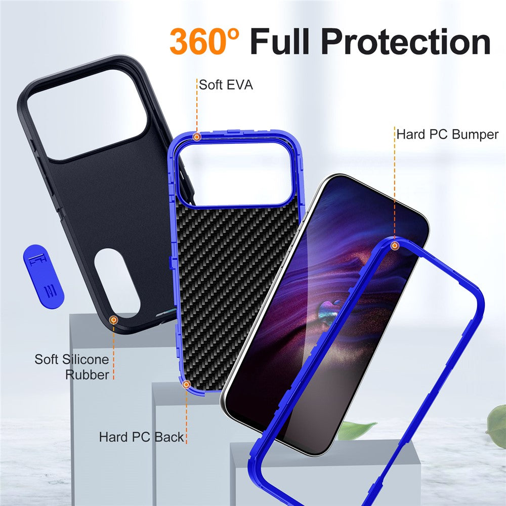 For iPhone 17 Pro Max Case Case Kickstand Phone Cover PC + Silicone + EVA 3-in-1 Design - Dark Blue + Sapphire