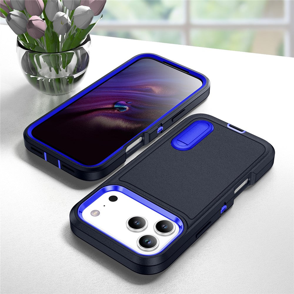 For iPhone 17 Pro Max Case Case Kickstand Phone Cover PC + Silicone + EVA 3-in-1 Design - Dark Blue + Sapphire