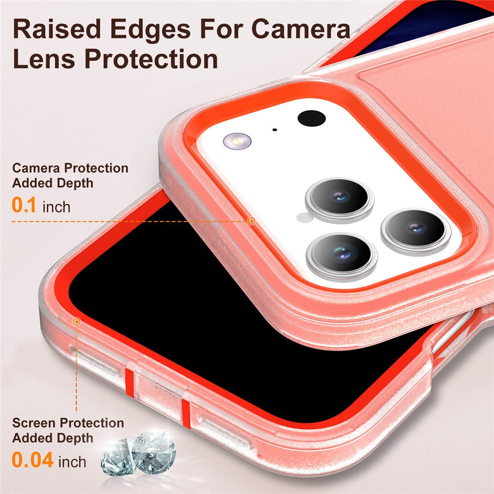 For iPhone 17 Pro Max Case Case Kickstand Phone Cover PC + Silicone + EVA 3-in-1 Design - Transparent + Orange
