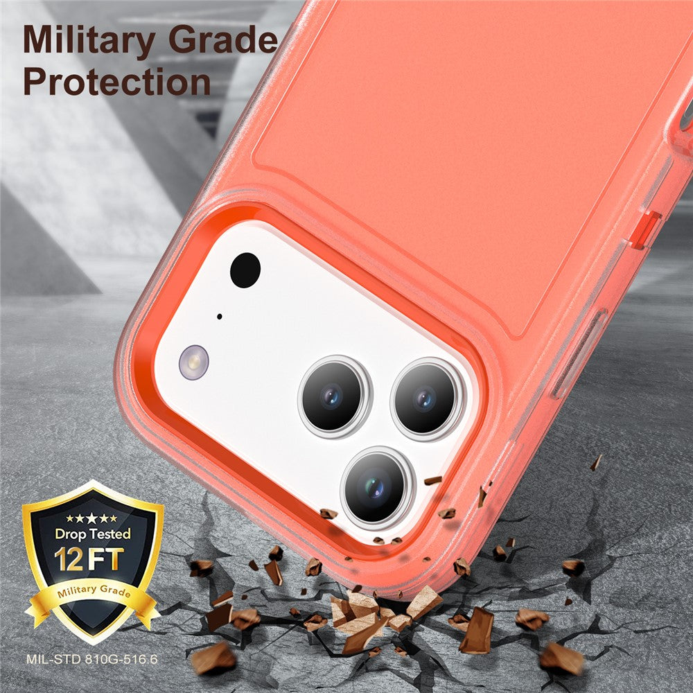 For iPhone 17 Pro Max Case Case Kickstand Phone Cover PC + Silicone + EVA 3-in-1 Design - Transparent + Orange