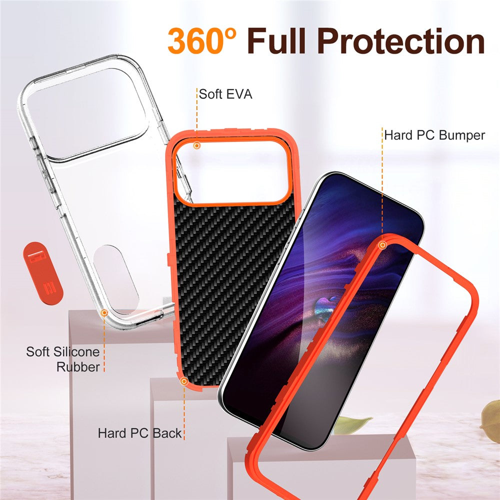 For iPhone 17 Pro Max Case Case Kickstand Phone Cover PC + Silicone + EVA 3-in-1 Design - Transparent + Orange