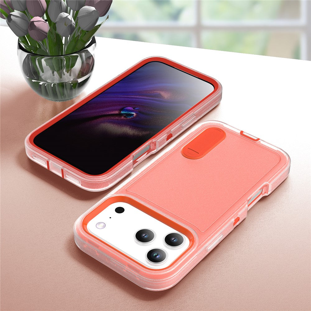 For iPhone 17 Pro Max Case Case Kickstand Phone Cover PC + Silicone + EVA 3-in-1 Design - Transparent + Orange