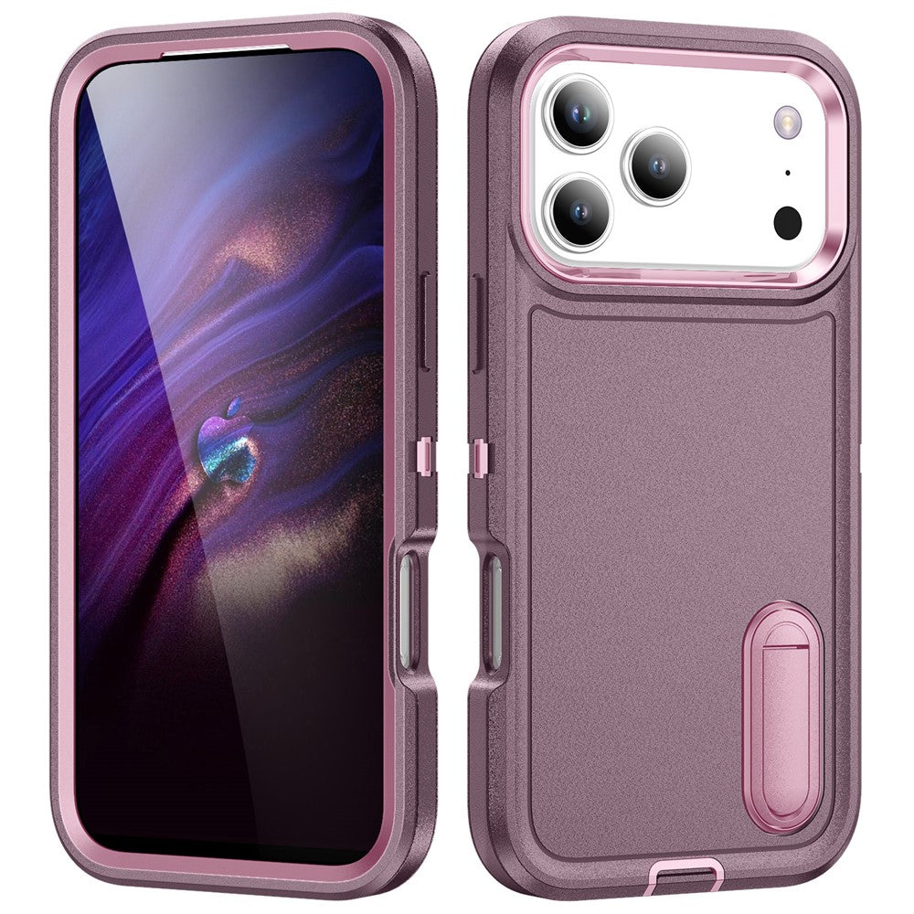 For iPhone 17 Pro Max Case Case Kickstand Phone Cover PC + Silicone + EVA 3-in-1 Design - Purple + Pink