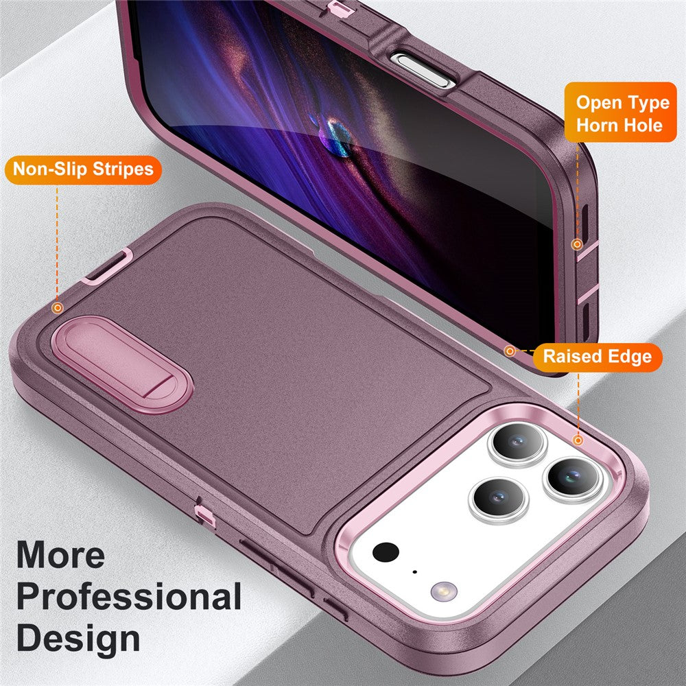 For iPhone 17 Pro Max Case Case Kickstand Phone Cover PC + Silicone + EVA 3-in-1 Design - Purple + Pink