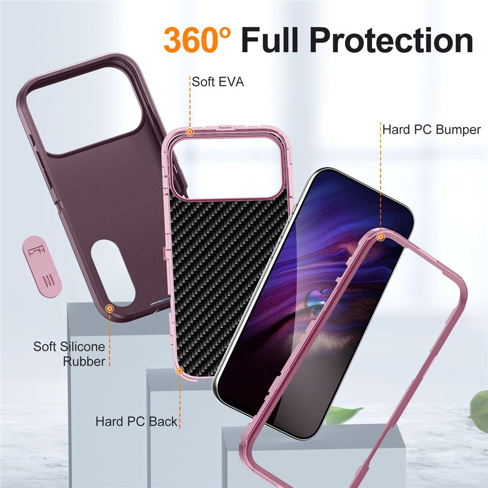 For iPhone 17 Pro Max Case Case Kickstand Phone Cover PC + Silicone + EVA 3-in-1 Design - Purple + Pink