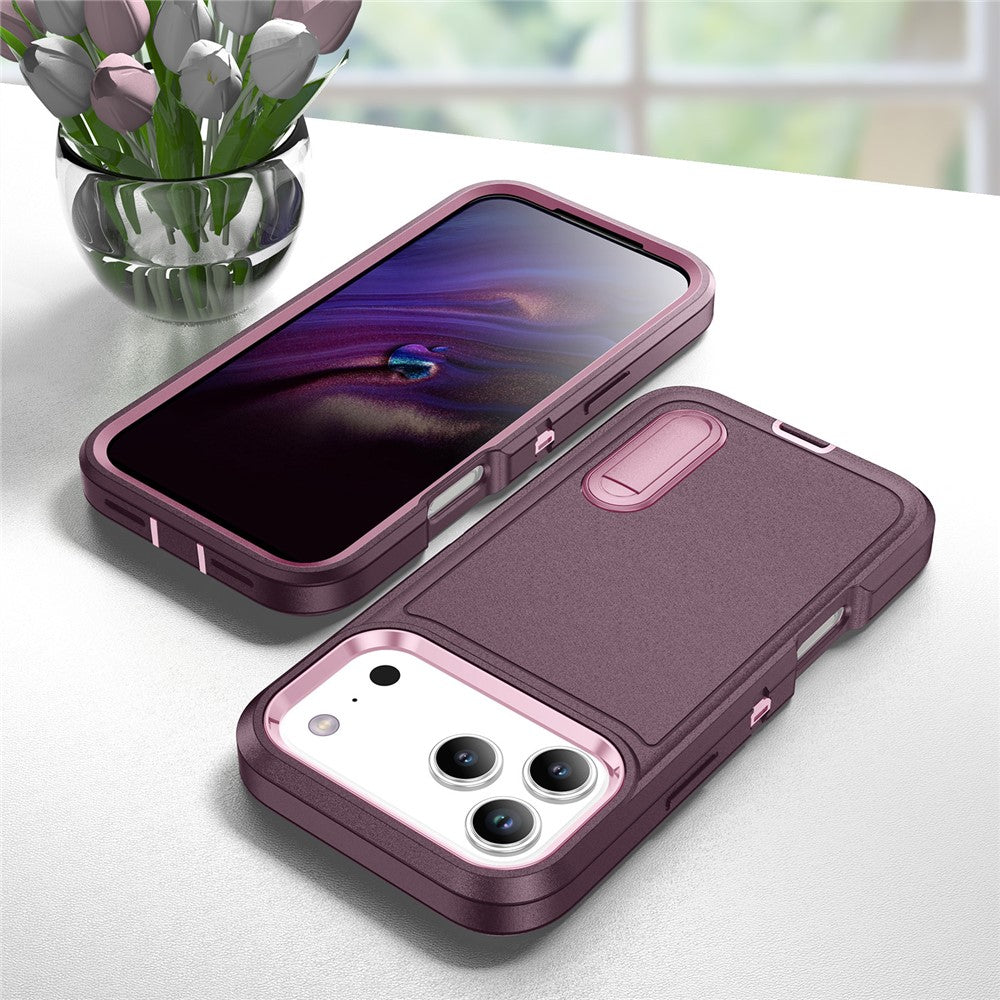 For iPhone 17 Pro Max Case Case Kickstand Phone Cover PC + Silicone + EVA 3-in-1 Design - Purple + Pink