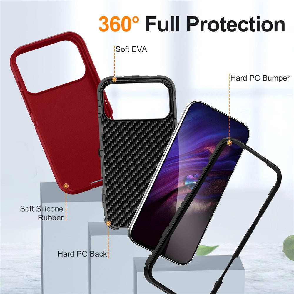 For iPhone 17 Pro Max Case PC + Silicone + EVA 3 in 1 Shockproof Phone Cover - Red + Black