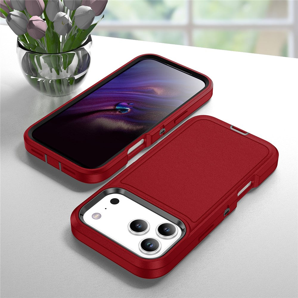 For iPhone 17 Pro Max Case PC + Silicone + EVA 3 in 1 Shockproof Phone Cover - Red + Black