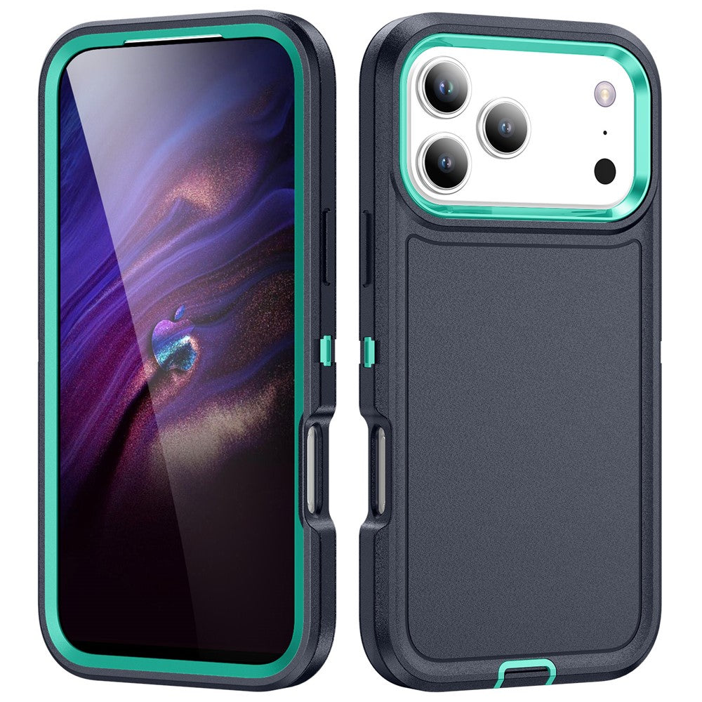 For iPhone 17 Pro Max Case PC + Silicone + EVA 3 in 1 Shockproof Phone Cover - Dark Blue + Light Cyan