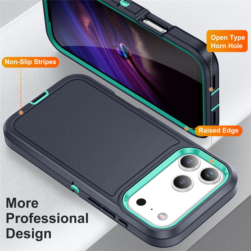 For iPhone 17 Pro Max Case PC + Silicone + EVA 3 in 1 Shockproof Phone Cover - Dark Blue + Light Cyan