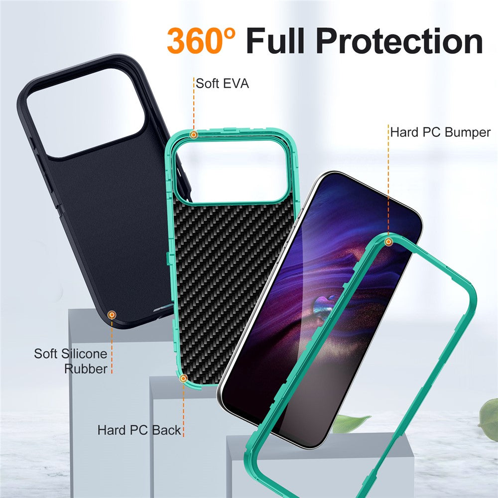 For iPhone 17 Pro Max Case PC + Silicone + EVA 3 in 1 Shockproof Phone Cover - Dark Blue + Light Cyan