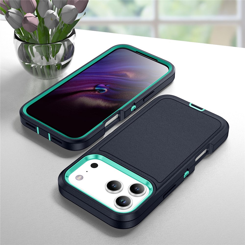 For iPhone 17 Pro Max Case PC + Silicone + EVA 3 in 1 Shockproof Phone Cover - Dark Blue + Light Cyan