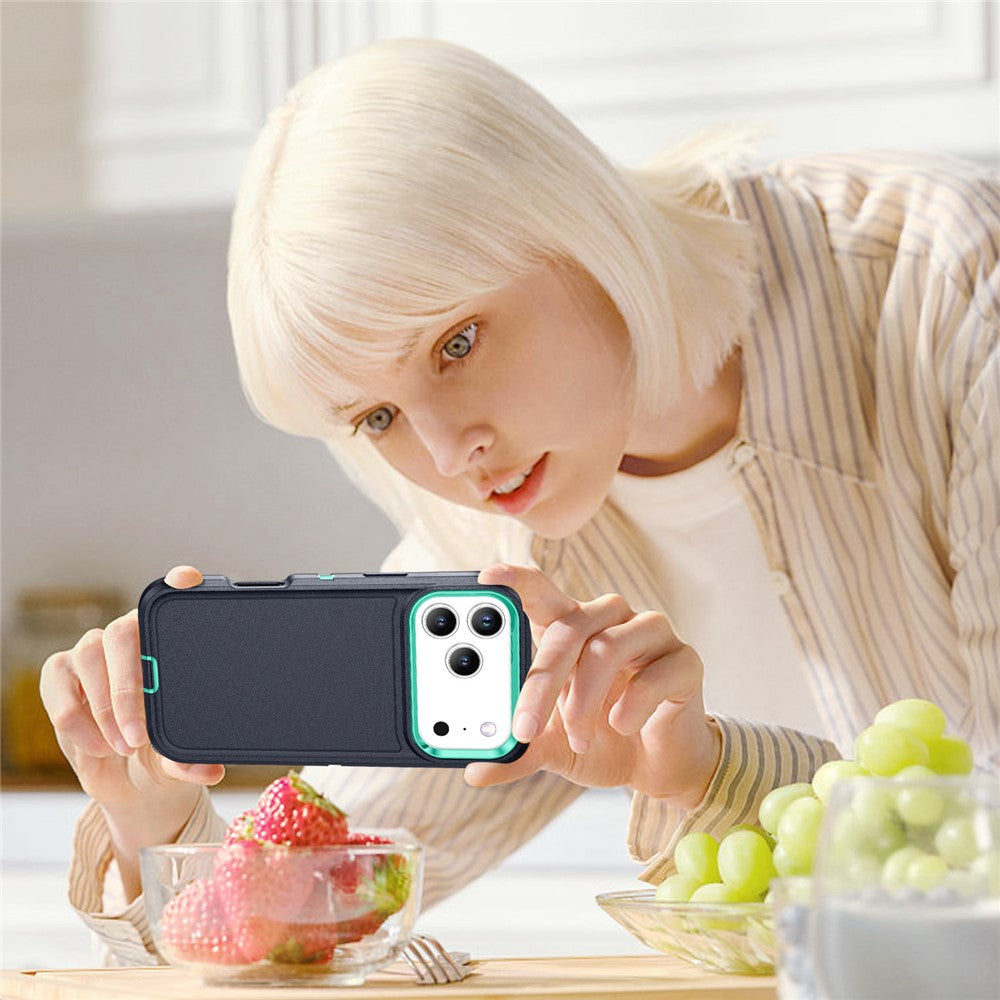 For iPhone 17 Pro Max Case PC + Silicone + EVA 3 in 1 Shockproof Phone Cover - Dark Blue + Light Cyan