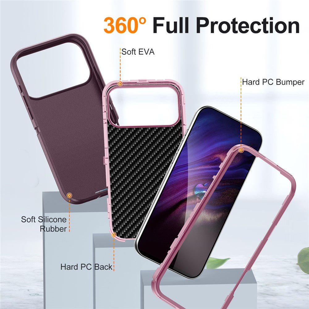 For iPhone 17 Pro Max Case PC + Silicone + EVA 3 in 1 Shockproof Phone Cover - Purple + Pink