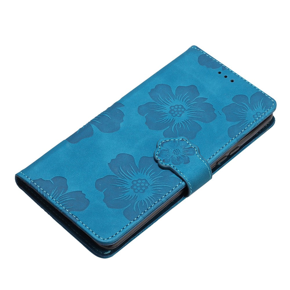 For iPhone 17 Pro Max Case Flower Design Leather Wallet Phone Cover with Wrist Strap - Blue