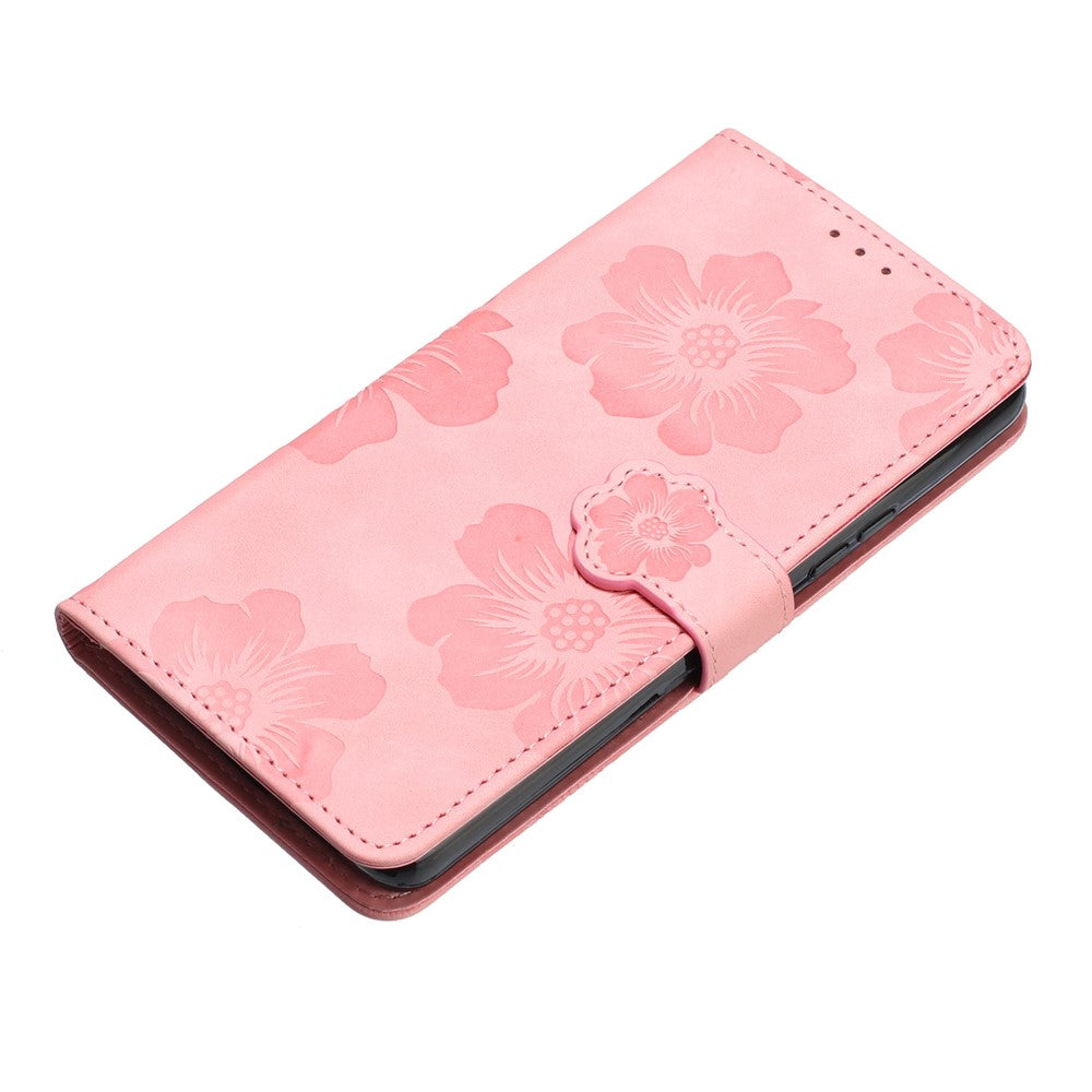 For iPhone 17 Pro Max Case Flower Design Leather Wallet Phone Cover with Wrist Strap - Pink