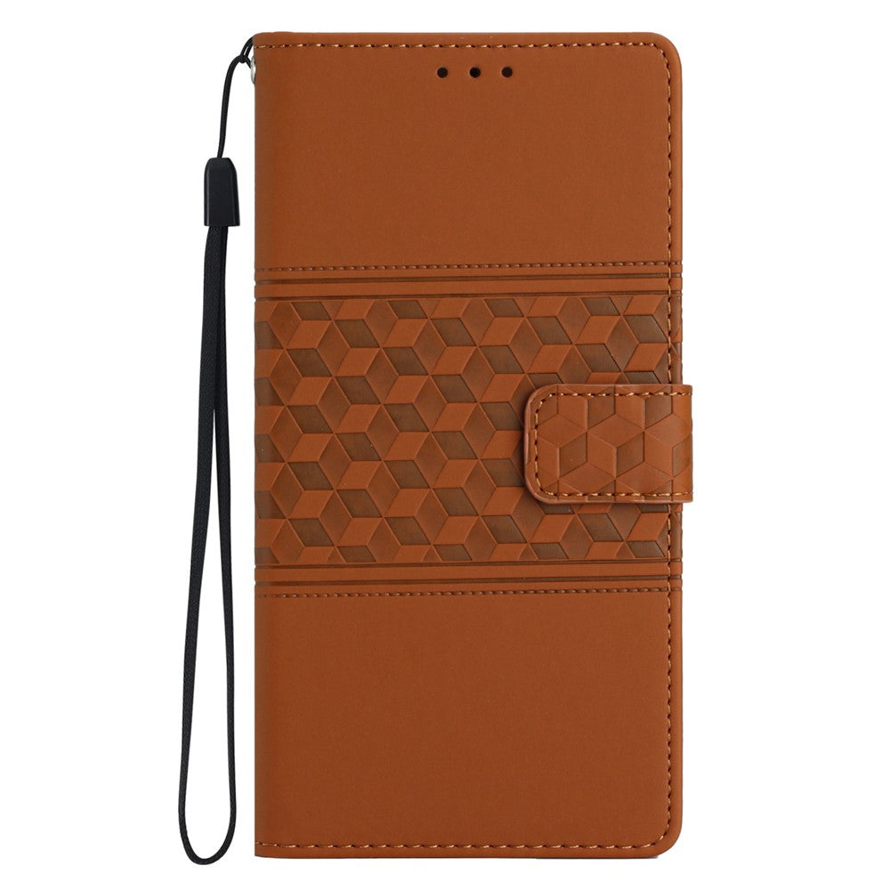 For iPhone 17 Pro Max Case Rhombus Leather Horizontal Flip Phone Cover with Wrist Strap - Brown