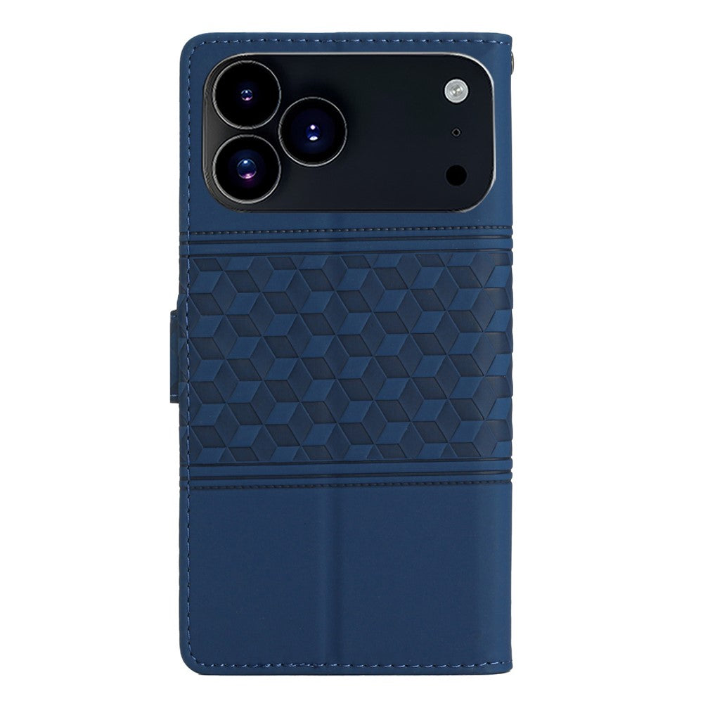 For iPhone 17 Pro Max Case Rhombus Leather Horizontal Flip Phone Cover with Wrist Strap - Blue