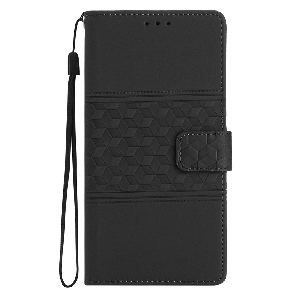 For iPhone 17 Pro Max Case Rhombus Leather Horizontal Flip Phone Cover with Wrist Strap - Black