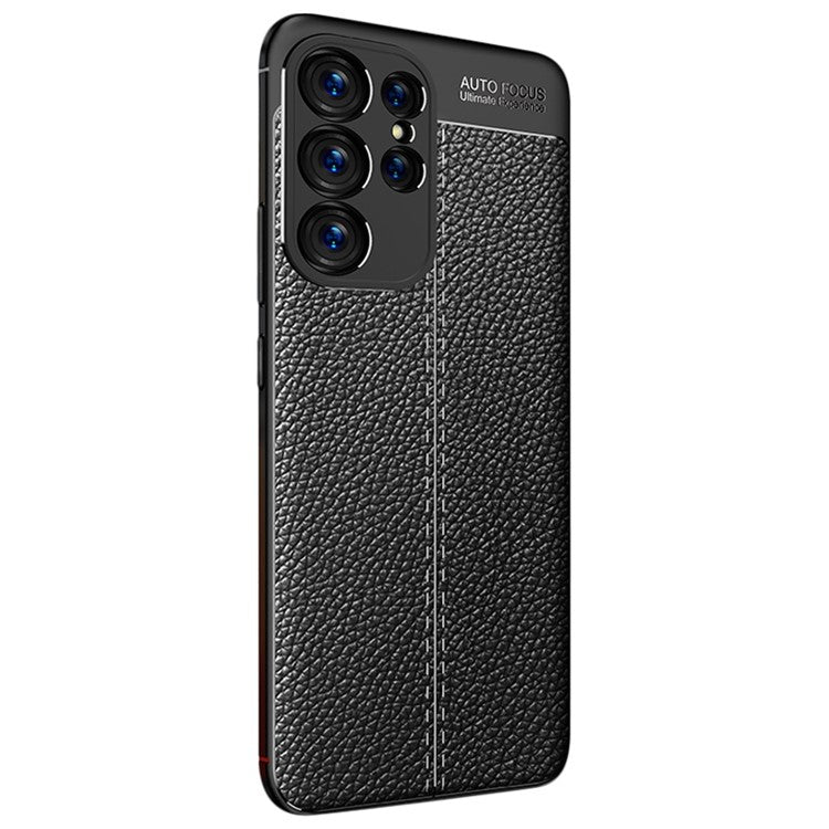 Litchi Texture Slim Phone Case for Samsung Galaxy S23 Ultra, Scratch-resistant Flexible TPU Cover - Black