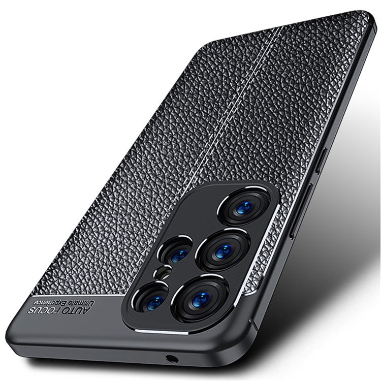 Litchi Texture Slim Phone Case for Samsung Galaxy S23 Ultra, Scratch-resistant Flexible TPU Cover - Black