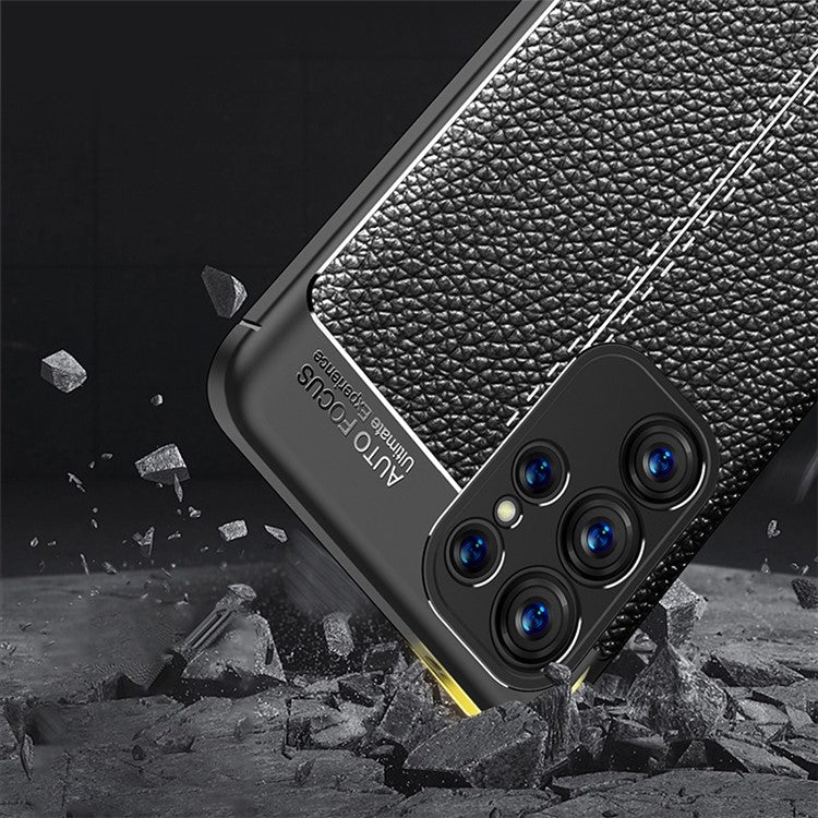 Litchi Texture Slim Phone Case for Samsung Galaxy S23 Ultra, Scratch-resistant Flexible TPU Cover - Black