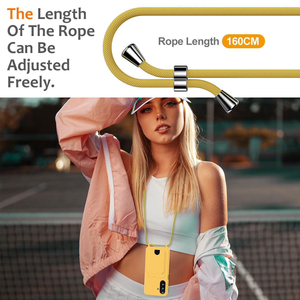 For Samsung Galaxy A17 5G Case Liquid Silicone Card Holder Back Phone Cover with Lanyard - Yellow