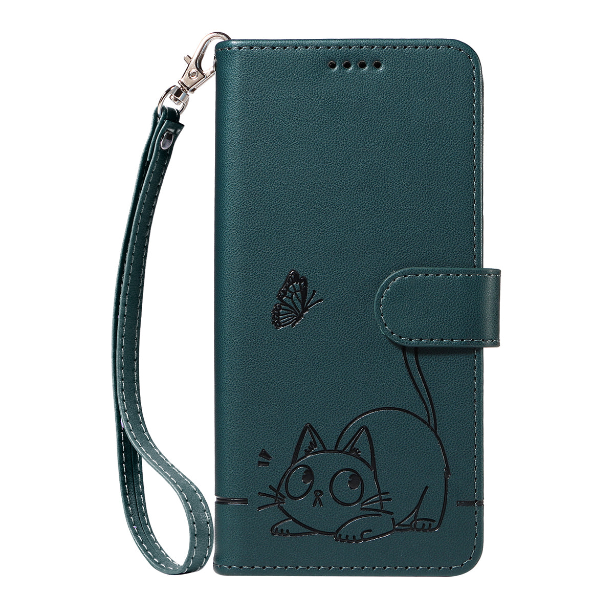 For iPhone 17 Pro Max Case Cat Pattern Imprint Leather Phone Cover with Wrist Strap - Blue