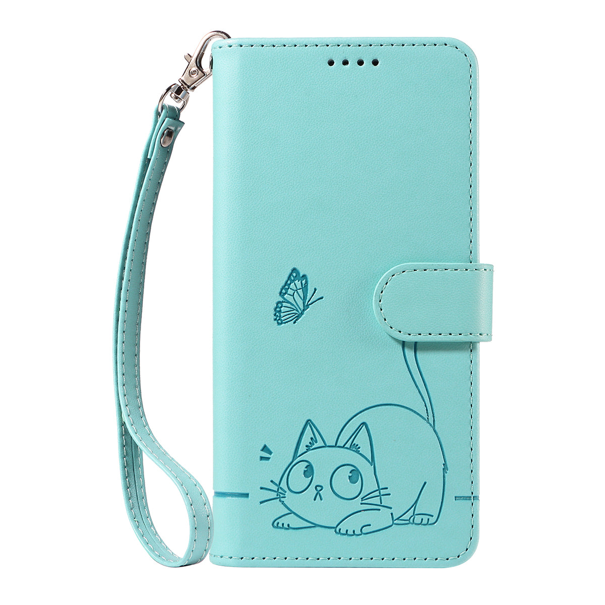 For iPhone 17 Pro Max Case Cat Pattern Imprint Leather Phone Cover with Wrist Strap - Green