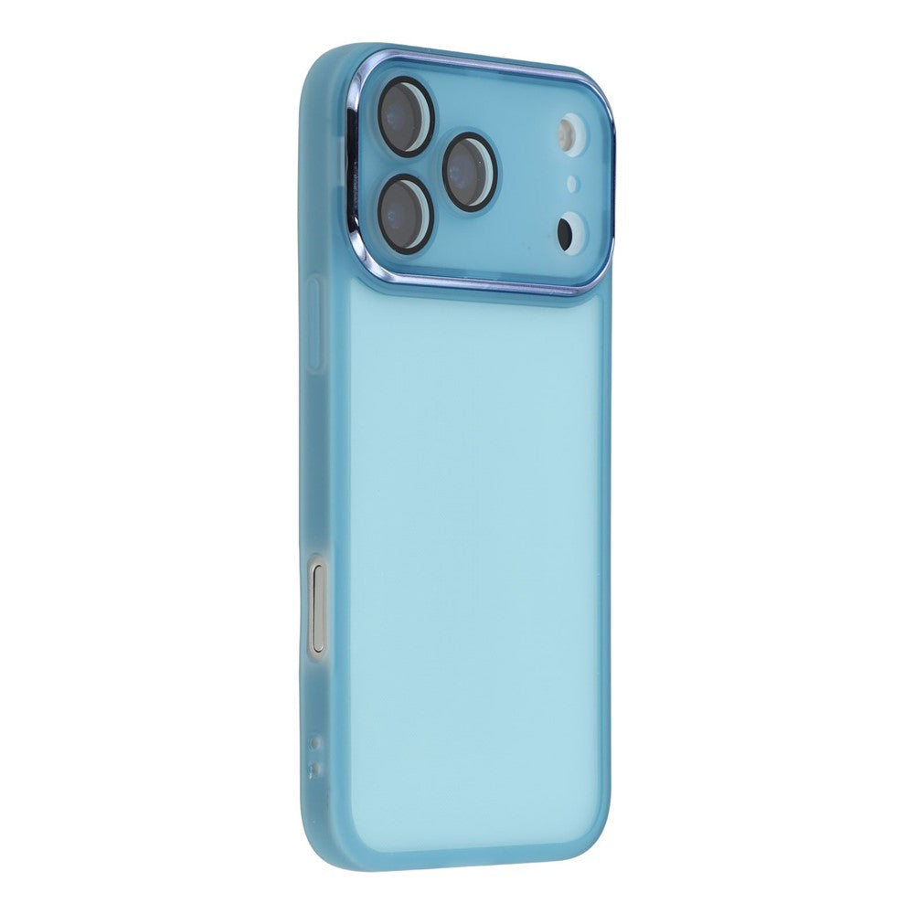 For iPhone 17 Pro Max Case Electroplated Camera Frame TPU Phone Cover - Transparent Blue