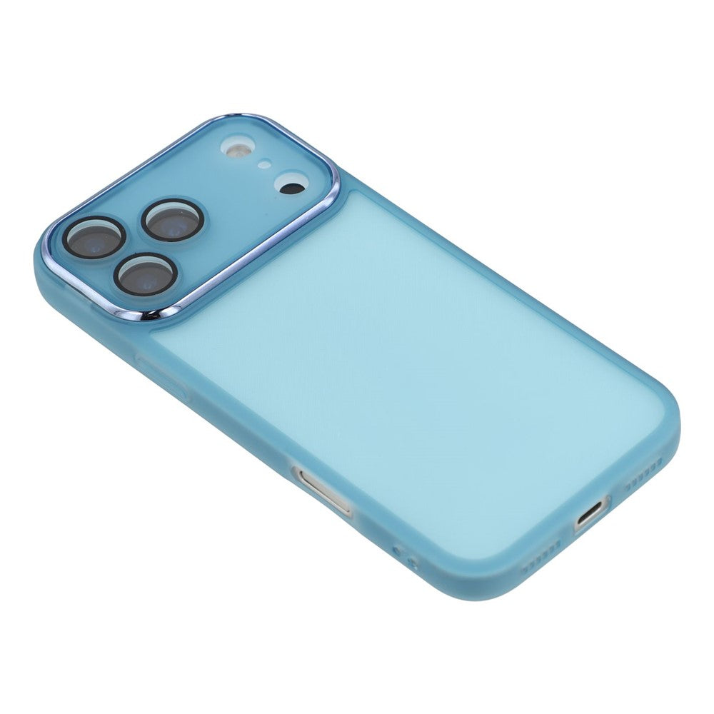 For iPhone 17 Pro Max Case Electroplated Camera Frame TPU Phone Cover - Transparent Blue
