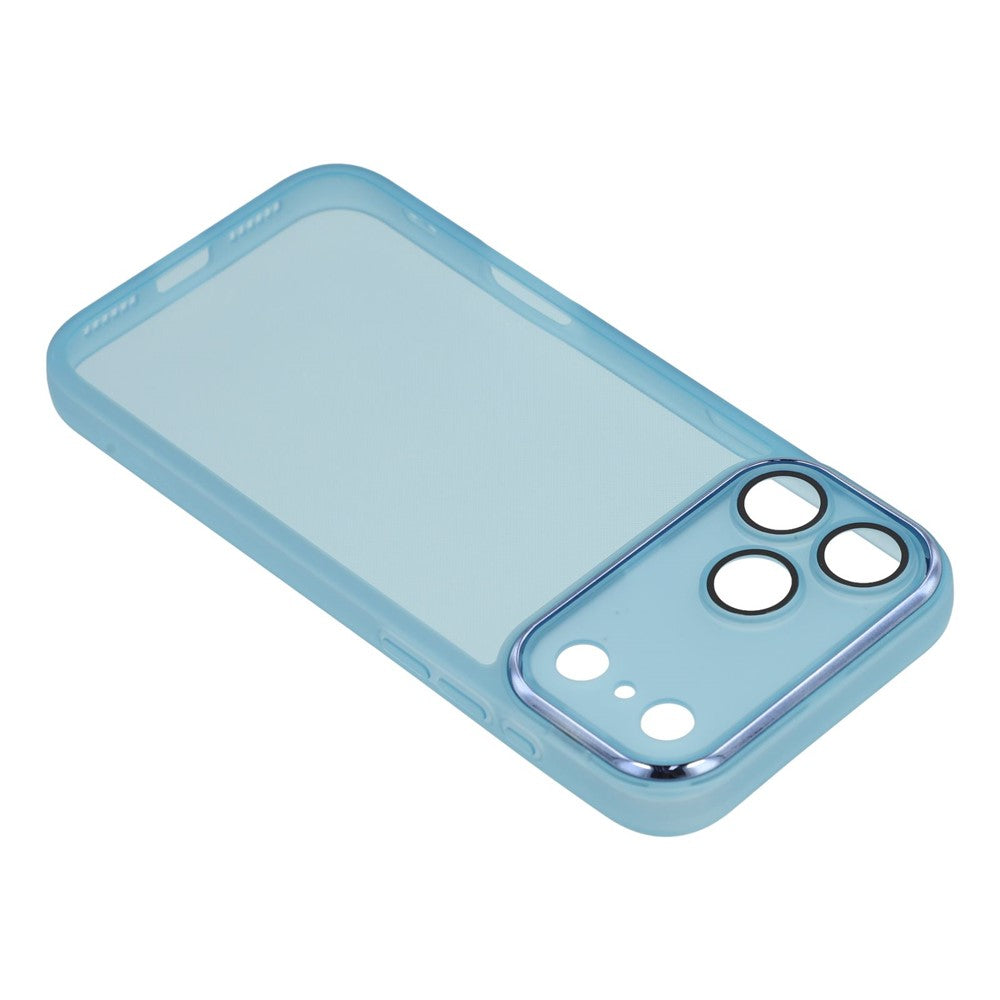 For iPhone 17 Pro Max Case Electroplated Camera Frame TPU Phone Cover - Transparent Blue