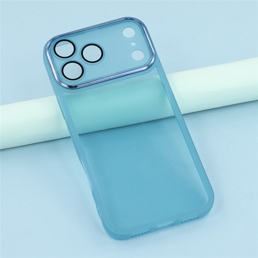 For iPhone 17 Pro Max Case Electroplated Camera Frame TPU Phone Cover - Transparent Blue