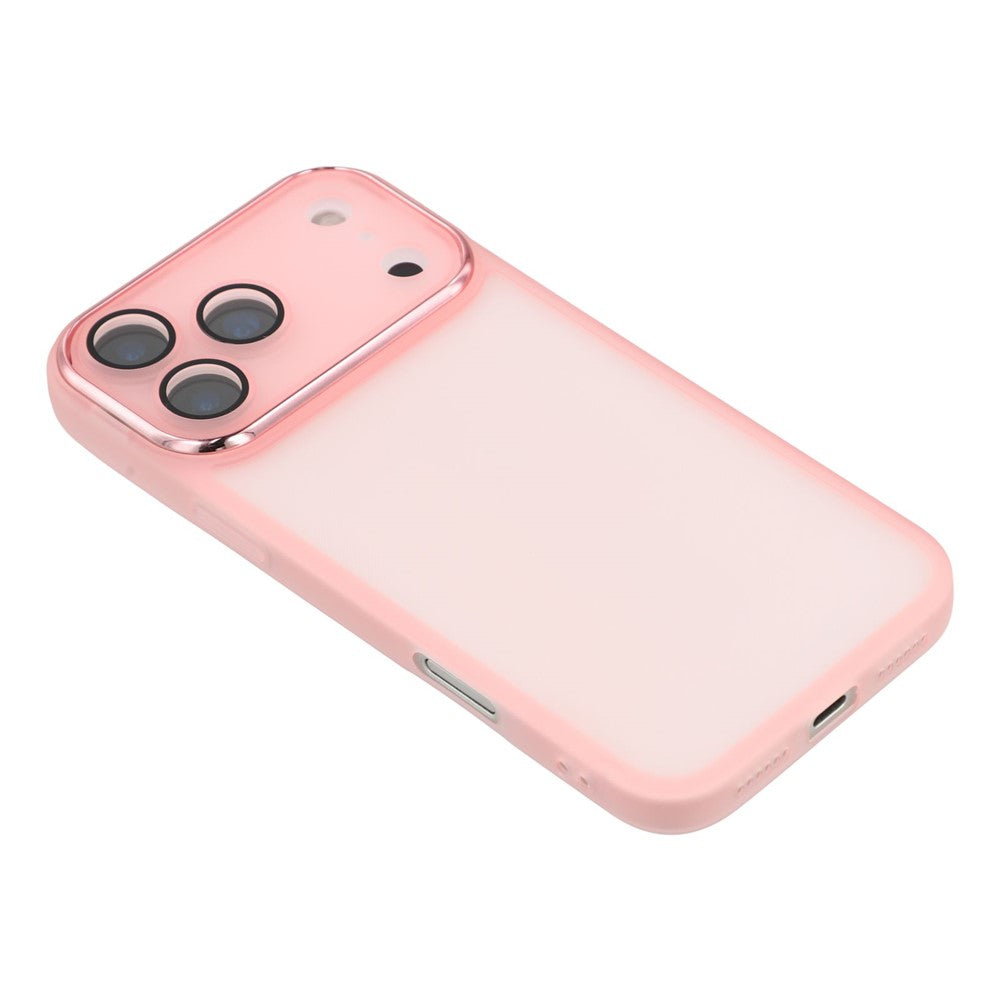 For iPhone 17 Pro Max Case Electroplated Camera Frame TPU Phone Cover - Transparent Pink