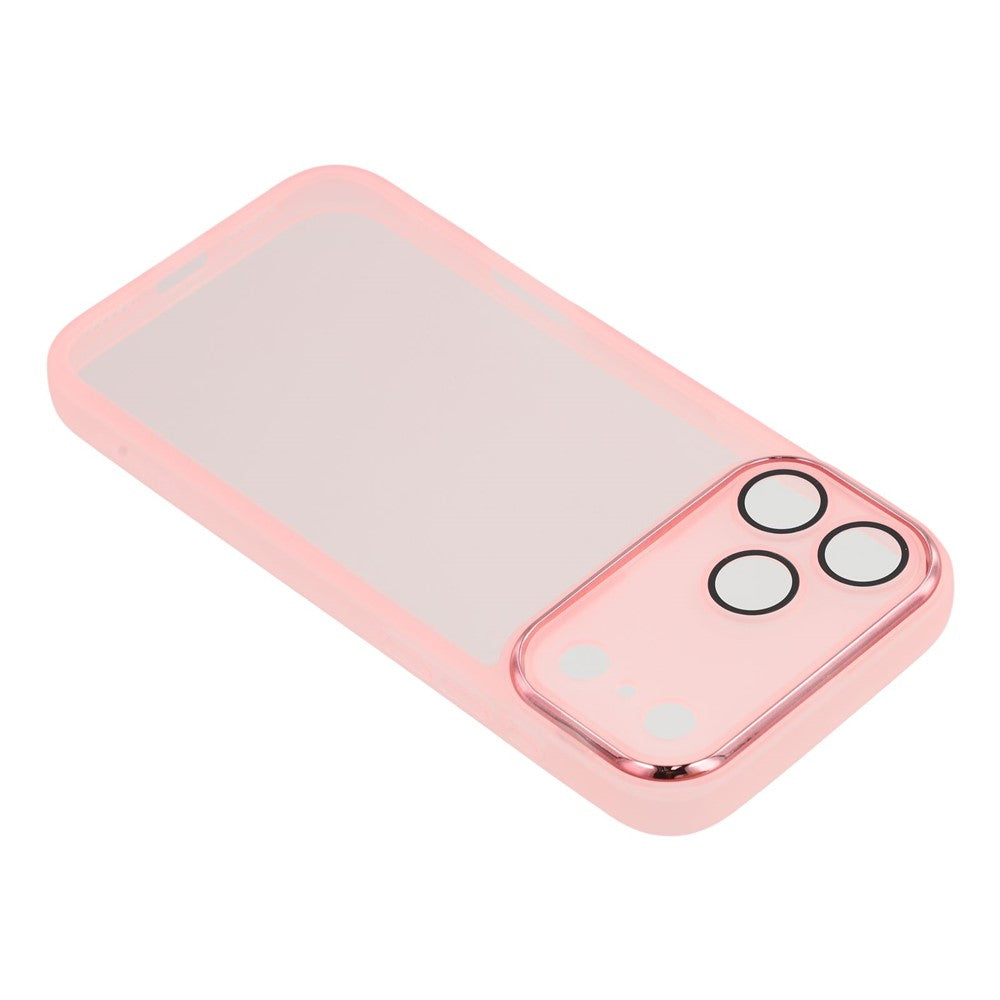 For iPhone 17 Pro Max Case Electroplated Camera Frame TPU Phone Cover - Transparent Pink