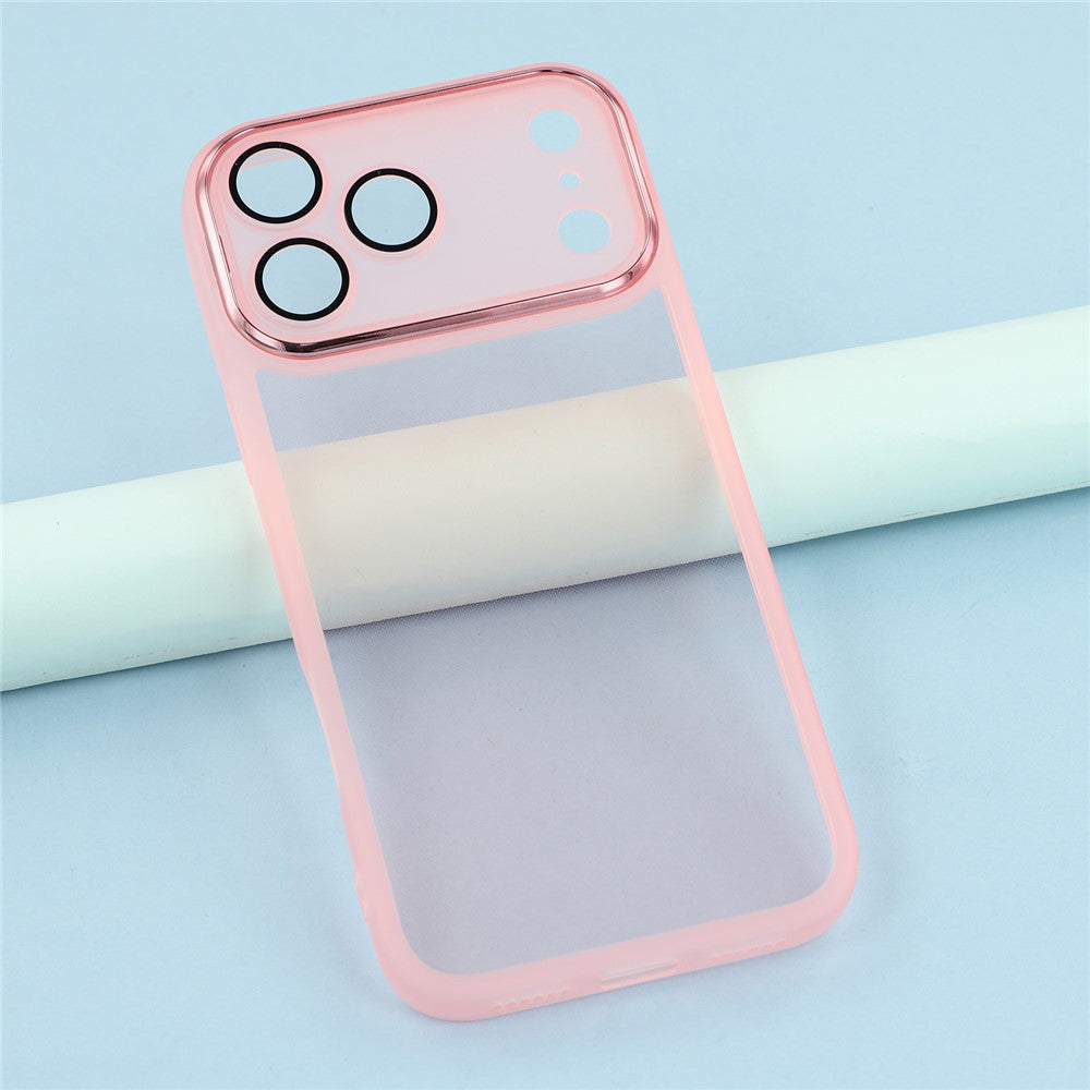 For iPhone 17 Pro Max Case Electroplated Camera Frame TPU Phone Cover - Transparent Pink