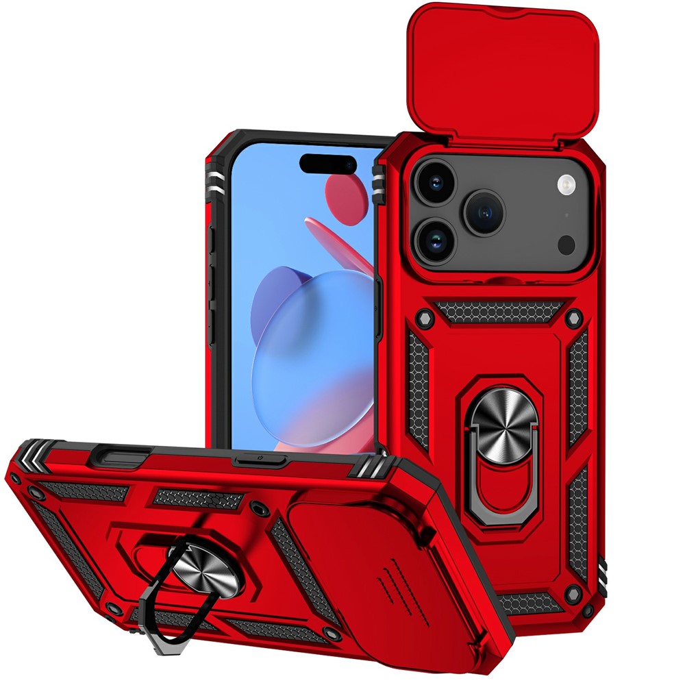 For iPhone 17 Pro Max Case PC + TPU Phone Cover with Lens Protection Kickstand - Red
