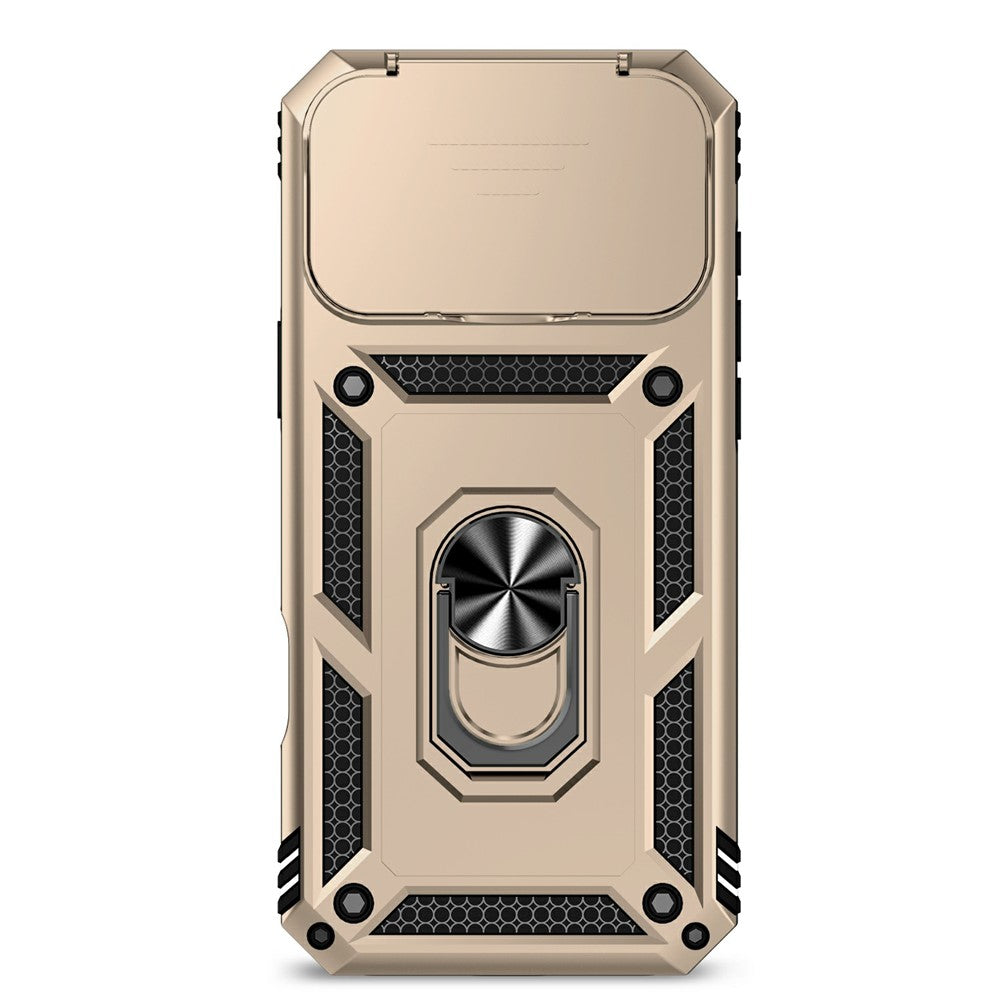 For iPhone 17 Pro Max Case PC + TPU Phone Cover with Lens Protection Kickstand - Gold