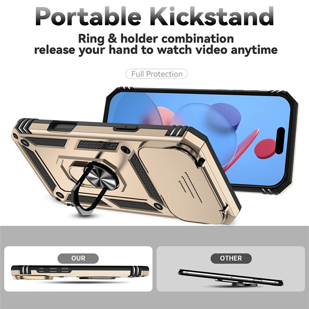 For iPhone 17 Pro Max Case PC + TPU Phone Cover with Lens Protection Kickstand - Gold