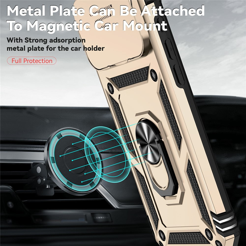 For iPhone 17 Pro Max Case PC + TPU Phone Cover with Lens Protection Kickstand - Gold