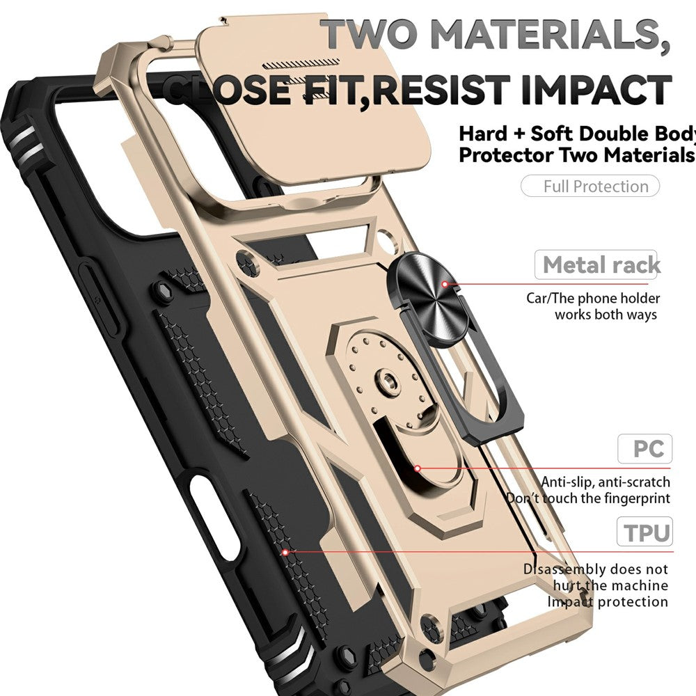 For iPhone 17 Pro Max Case PC + TPU Phone Cover with Lens Protection Kickstand - Gold