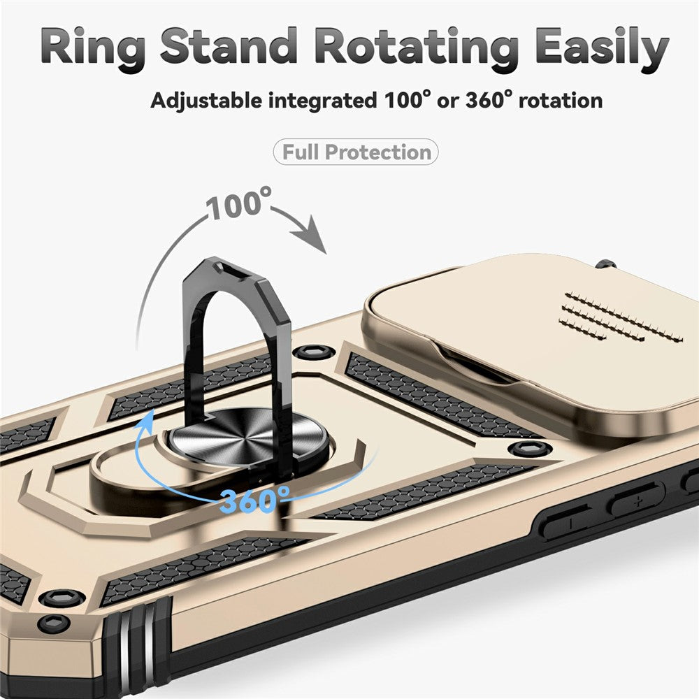 For iPhone 17 Pro Max Case PC + TPU Phone Cover with Lens Protection Kickstand - Gold