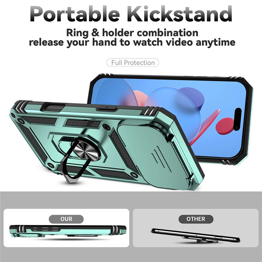 For iPhone 17 Pro Max Case PC + TPU Phone Cover with Lens Protection Kickstand - Blackish Green