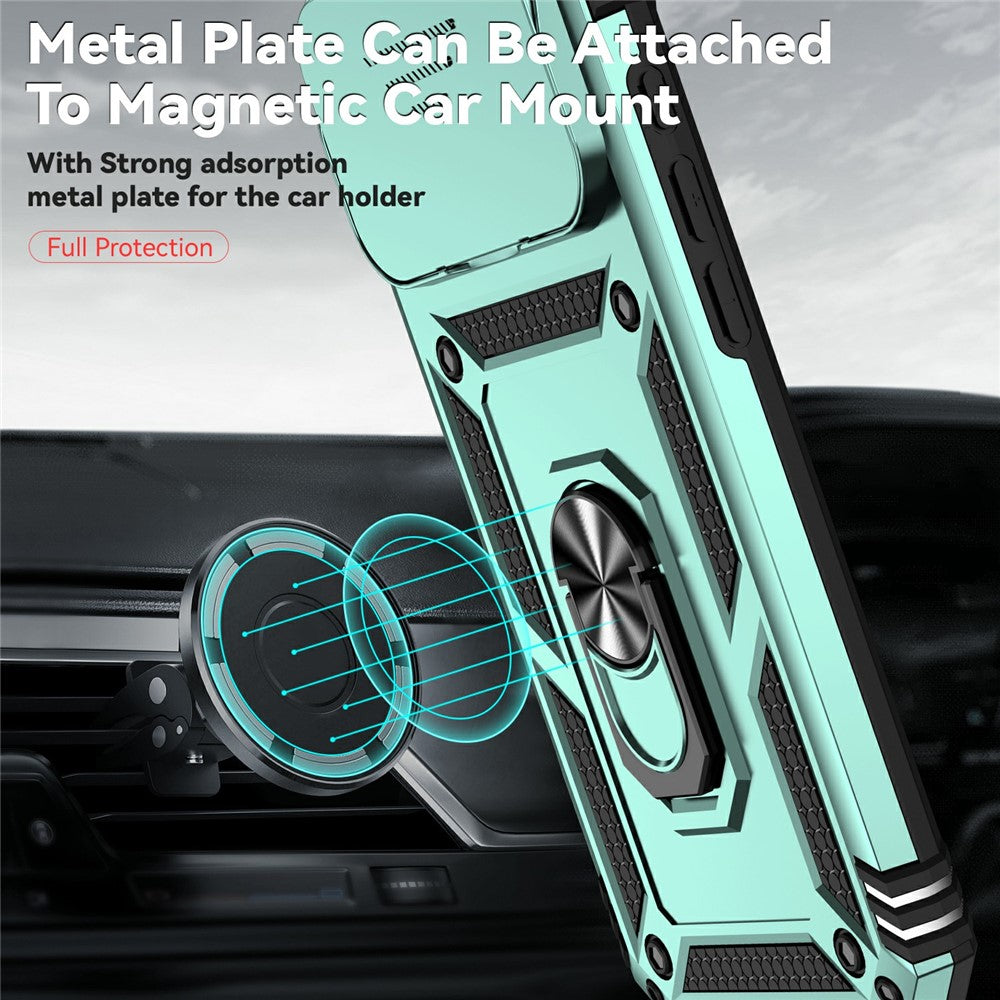 For iPhone 17 Pro Max Case PC + TPU Phone Cover with Lens Protection Kickstand - Blackish Green