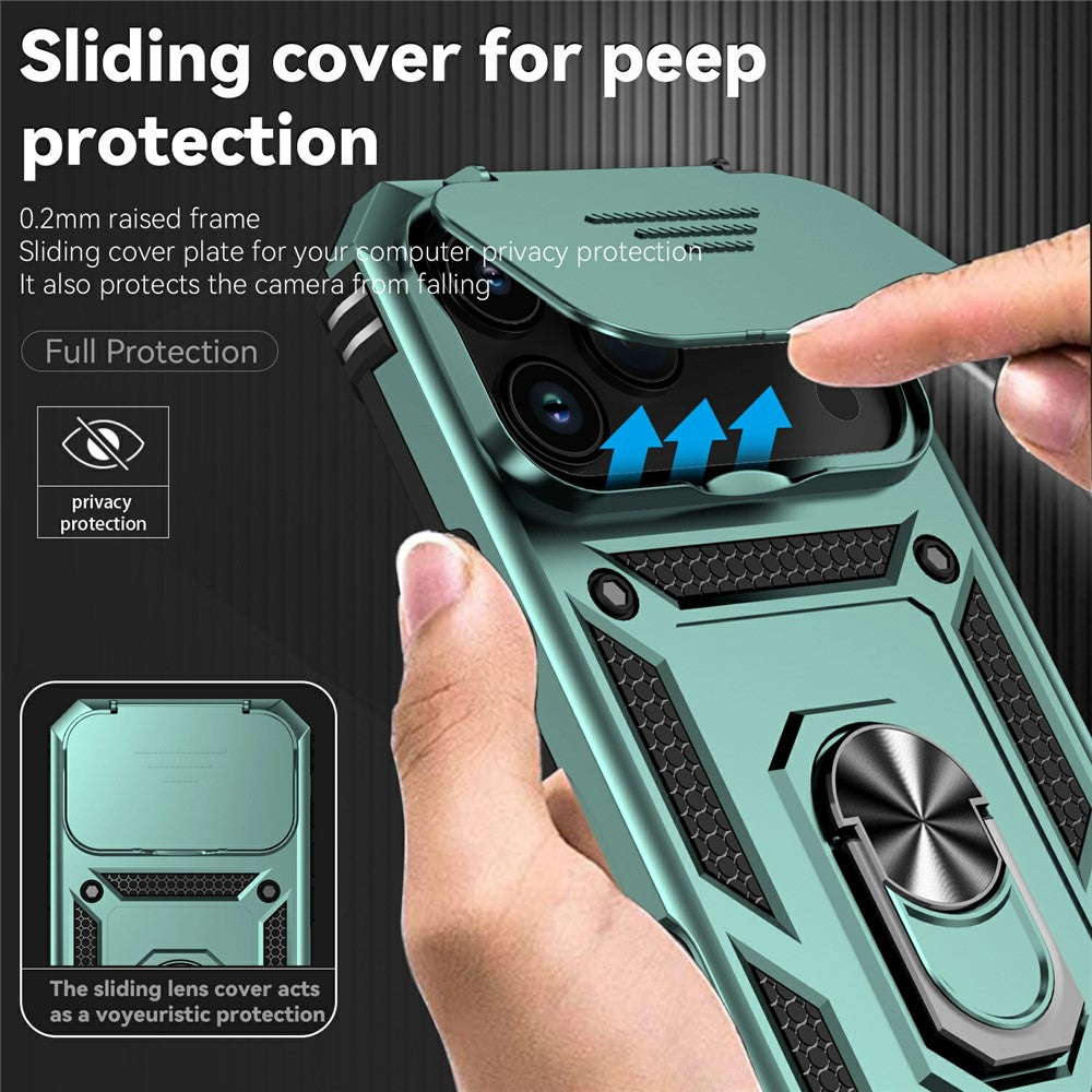 For iPhone 17 Pro Max Case PC + TPU Phone Cover with Lens Protection Kickstand - Blackish Green