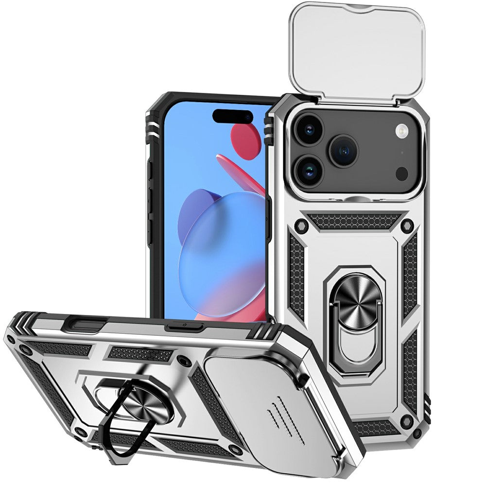 For iPhone 17 Pro Max Case PC + TPU Phone Cover with Lens Protection Kickstand - Silver