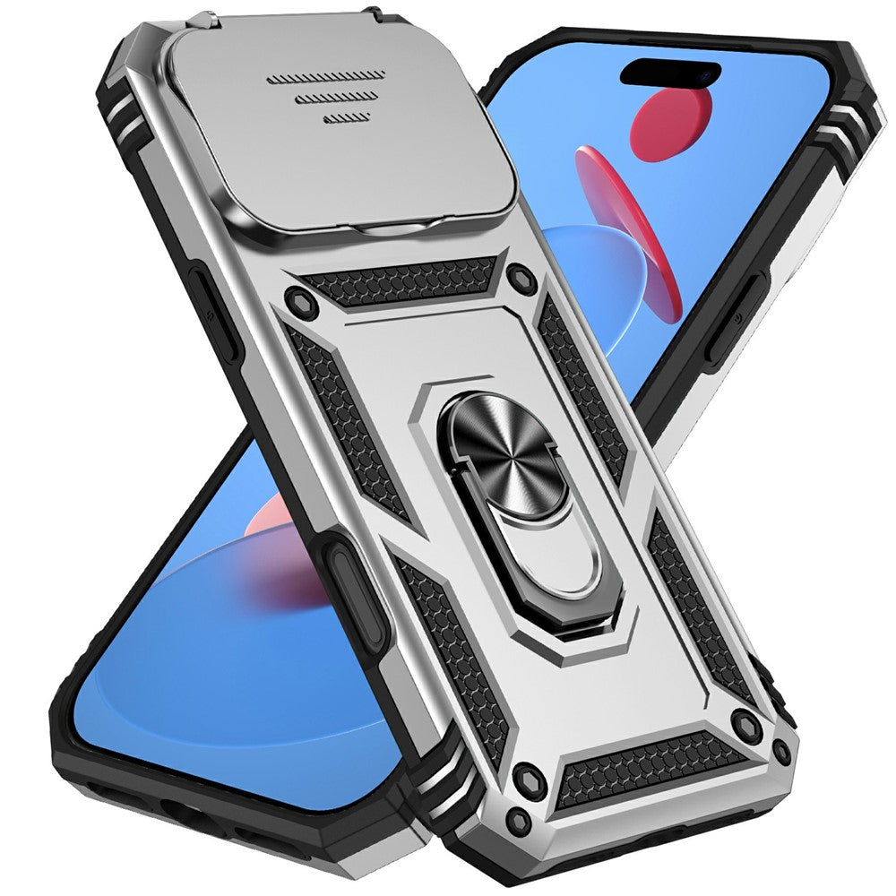 For iPhone 17 Pro Max Case PC + TPU Phone Cover with Lens Protection Kickstand - Silver