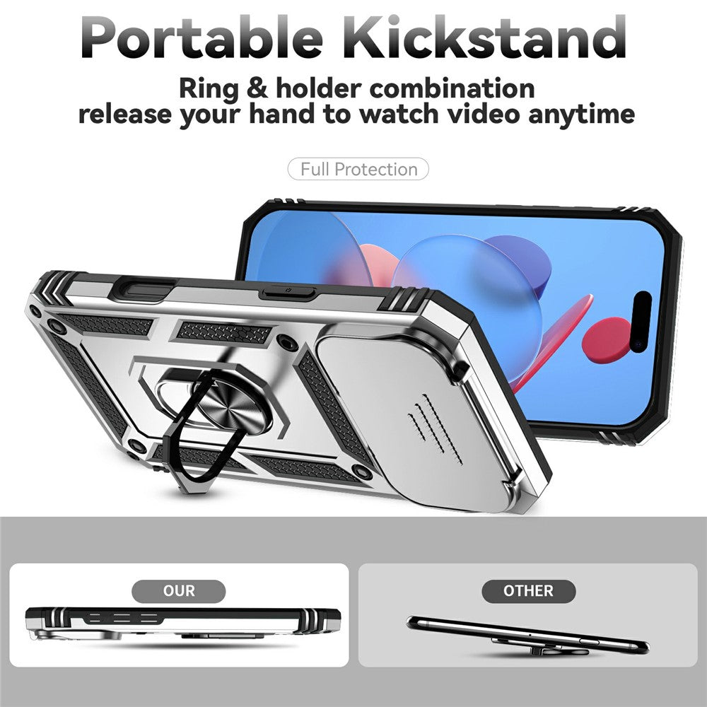 For iPhone 17 Pro Max Case PC + TPU Phone Cover with Lens Protection Kickstand - Silver