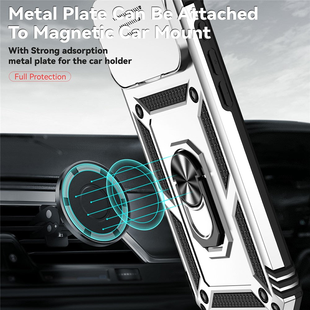 For iPhone 17 Pro Max Case PC + TPU Phone Cover with Lens Protection Kickstand - Silver